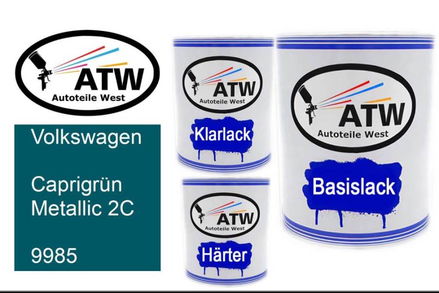 Volkswagen, Caprigrün Metallic 2C, 9985: 1L Lackdose + 1L Klarlack + 500ml Härter - Set, von ATW Autoteile West.